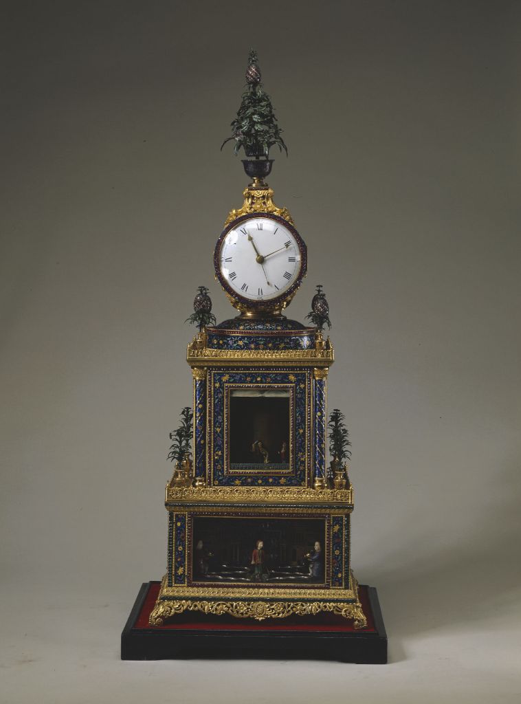 图片[1]-Copper gilded enamel floor flower inverted ball clock-China Archive